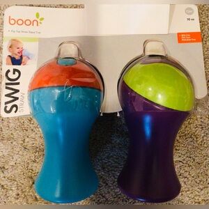 BOON Swig Tall Flip Top Sippy Cup, 2pack. Purple and green; Blue and orange